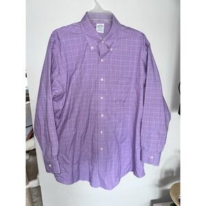 Brooks Brothers 346 Shirt Mens 16.5  32‎ Purple Plaid Slim Fit Non Iron Stretch